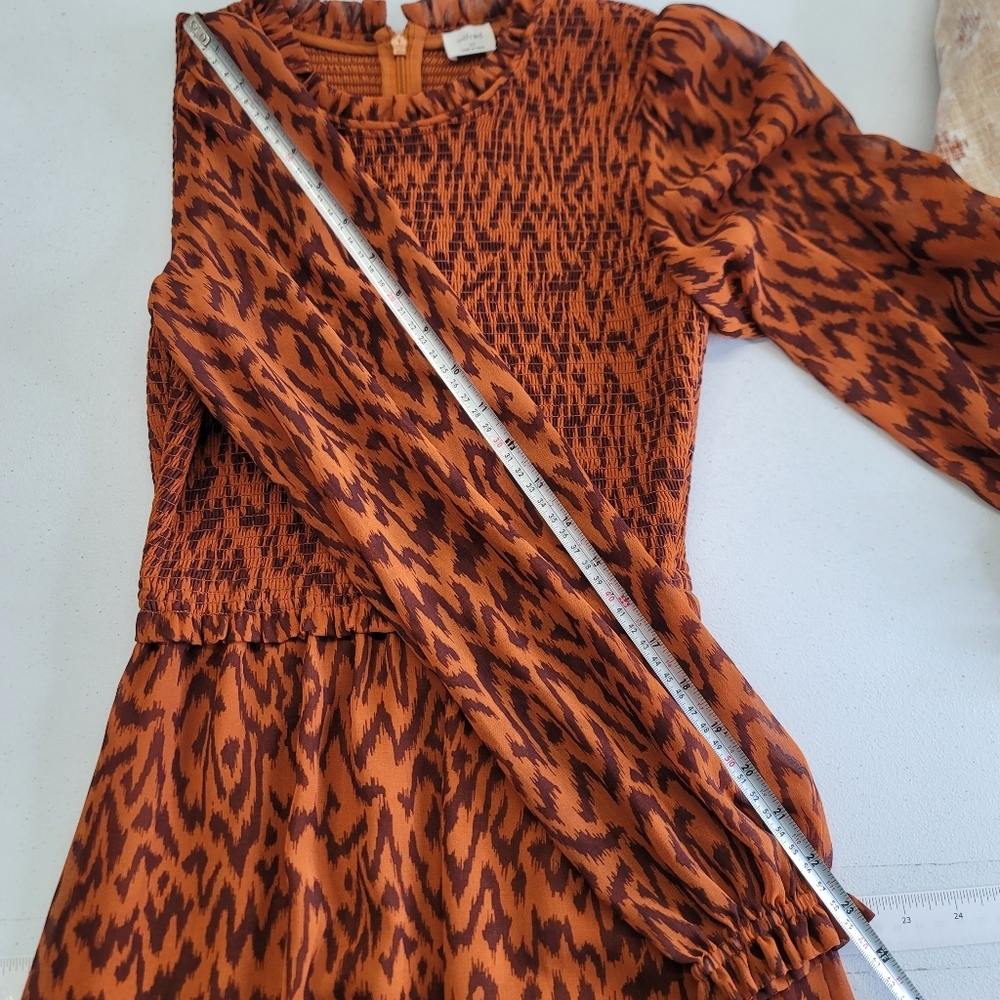 Wilfred Aritzia Rosalyn Abstract print tiered puff long  sleeves chiffon Dress - Picture 14 of 16